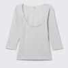 Fitted Three-Quarter Sleeve Top – Grey Melange