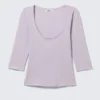 Fitted Three-Quarter Sleeve Top – Light Lilac