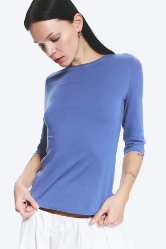 Fitted Three-Quarter Sleeve Top – Medium Blue