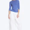 Fitted Three-Quarter Sleeve Top – Medium Blue