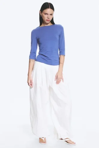 Fitted Three-Quarter Sleeve Top – Medium Blue