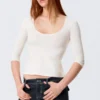 Fitted Three-Quarter Sleeve Top – Off-White