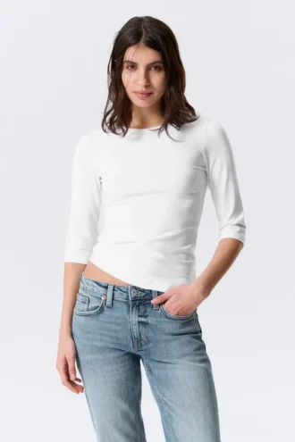 Fitted Three-Quarter Sleeve Top – White