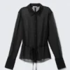 Fitted Tie-Back Sheer Shirt – Black