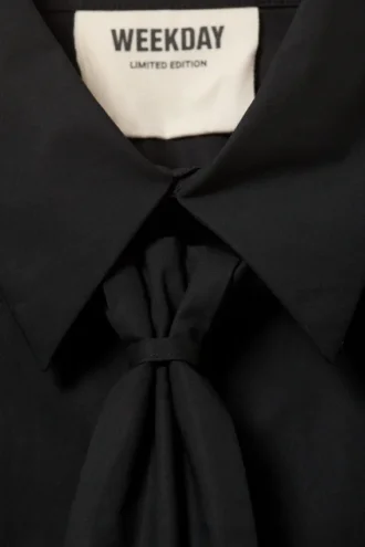 Fitted Tie Detail Poplin Shirt – Black
