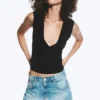 Fitted V-Neck Sleeveless Top – Black