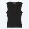 Fitted V-Neck Sleeveless Top – Black