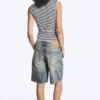 Fitted V-Neck Sleeveless Top – Black/White Stripe