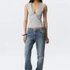 Fitted V-Neck Sleeveless Top – Light Grey Melange