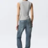 Fitted V-Neck Sleeveless Top – Light Grey Melange