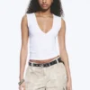 Fitted V-Neck Sleeveless Top – White