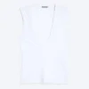 Fitted V-Neck Sleeveless Top – White