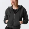 Fitted Zip Hoodie – Washed Black