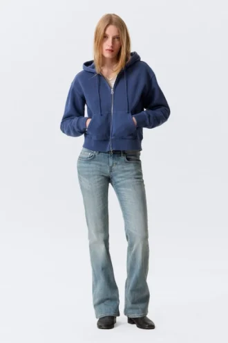 Fitted Zip Hoodie – Washed Dark Blue
