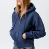 Fitted Zip Hoodie – Washed Dark Blue