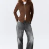Fitted Zip Hoodie with Faux-Fur Trim – Brown