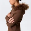 Fitted Zip Hoodie with Faux-Fur Trim – Brown