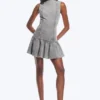 Flared Boat-Neck Mini Twill Dress – Washed Grey