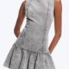 Flared Boat-Neck Mini Twill Dress – Washed Grey