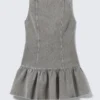 Flared Boat-Neck Mini Twill Dress – Washed Grey