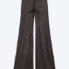Flared Printed Mesh Trousers – Dark Brown