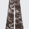 Flared Printed Mesh Trousers – Dark Brown – Blurry Floral
