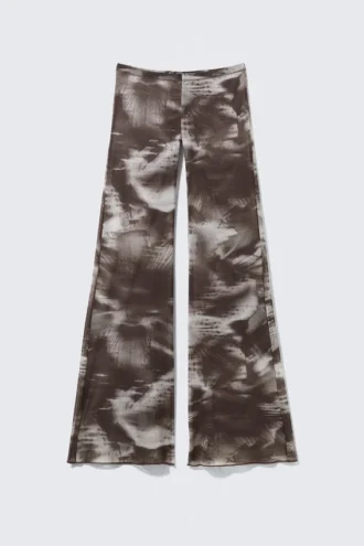 Flared Printed Mesh Trousers – Dark Brown – Blurry Floral