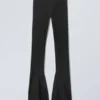 Flared Split Hem Nylon Leggings – Black