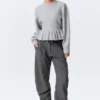 Flounced Hem Knitted Sweater – Grey Melange