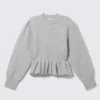 Flounced Hem Knitted Sweater – Grey Melange