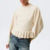 Flounced Hem Knitted Sweater – Off-White