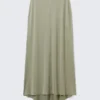 Flowy High-Low Maxi Skirt – Khaki Green