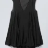 Flowy V-Neck Mini Dress – Black