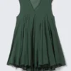 Flowy V-Neck Mini Dress – Dark Green