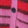 Fluffy Knit Cardigan – Pink & Red Stripe
