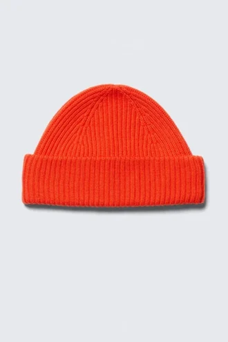 Fold Knit Wool Blend Beanie – Bright Orange
