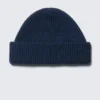 Fold Knit Wool Blend Beanie – Dark Blue