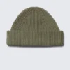 Fold Knit Wool Blend Beanie – Khaki Green
