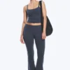 Folded Waist Flared Yoga Tights – Dark Blue