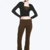 Folded Waist Flared Yoga Tights – Dark Brown