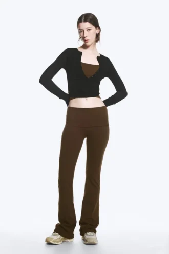 Folded Waist Flared Yoga Tights – Dark Brown