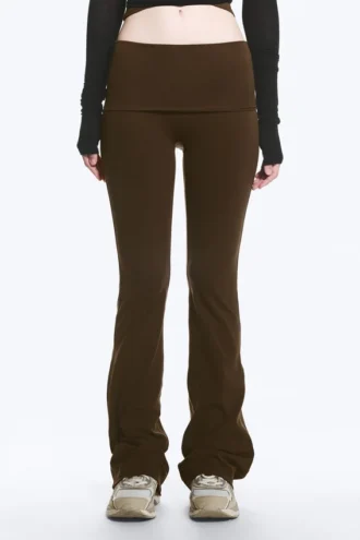 Folded Waist Flared Yoga Tights – Dark Brown