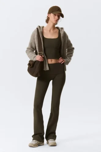 Folded Waist Flared Yoga Tights – Dark Brown