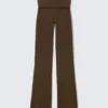 Folded Waist Flared Yoga Tights – Dark Brown