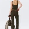 Folded Waist Flared Yoga Tights – Dark Brown