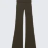 Folded Waist Flared Yoga Tights – Dark Brown