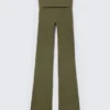 Folded Waist Flared Yoga Tights – Dark Khaki Green