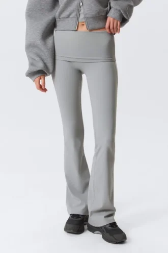 Folded Waist Flared Yoga Tights – Light Dusty Grey