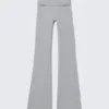 Folded Waist Flared Yoga Tights – Light Dusty Grey
