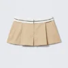 Folded Waist Pleated Mini Skirt – Beige